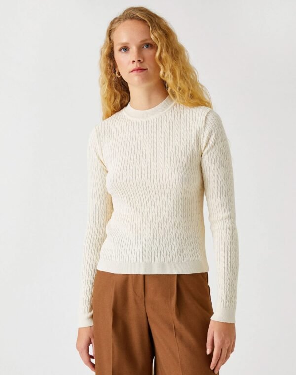 ⁦Knitted Detailed Sweater Cream⁩ - الصورة ⁦2⁩