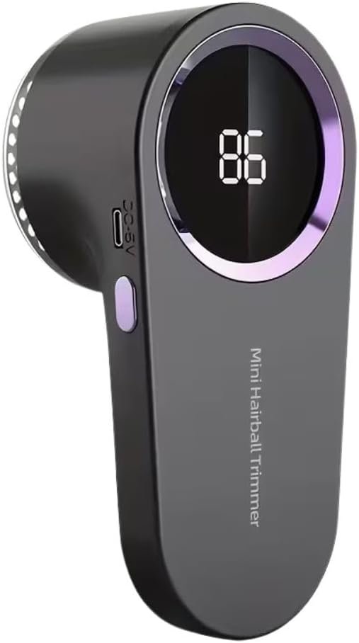 Portable Lint Remover, Digital Display, Rechargeable, 5.5cm x 15cm, Grey with Purple Ring Buy Online at Best Price in Egypt .