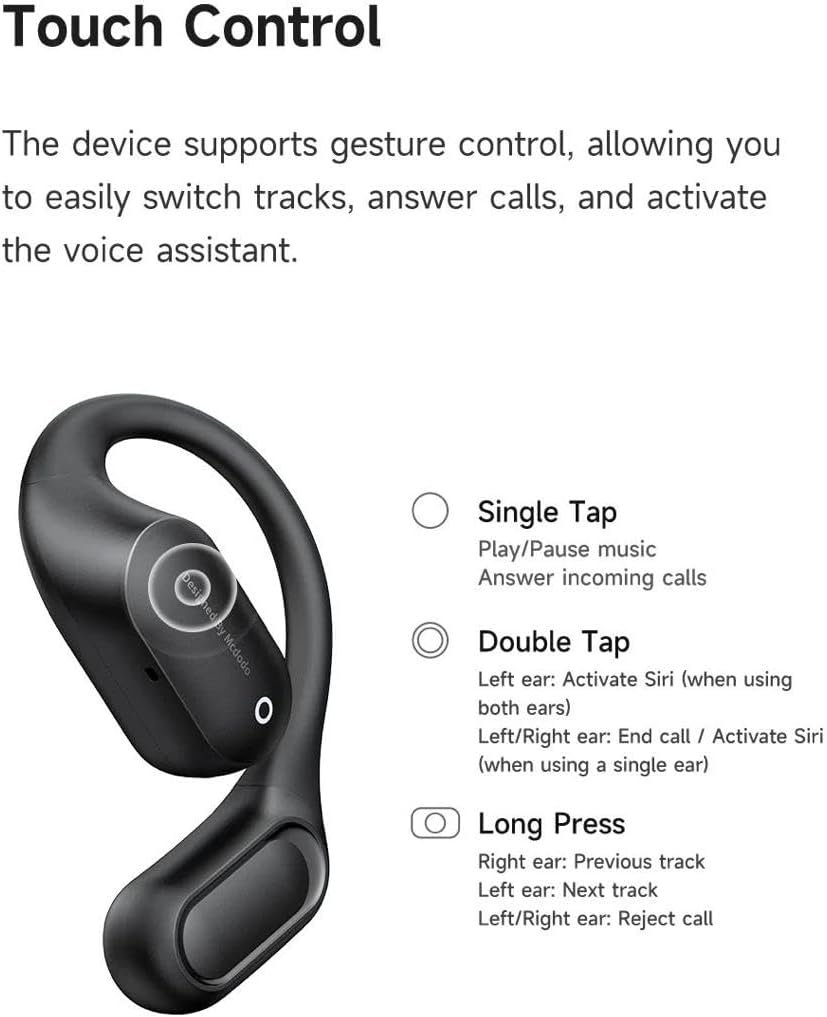 Mcdodou Open-Ear True Wireless Earbuds with LED Display, White | 24H Playtime, No Sound Leak, IP54 Waterproof, USB-C Charging, Over-Ear Hook Design Buy Online at Best Price in Egypt . - الصورة 5