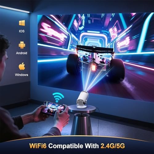 جهاز عرض صغير يدعم دقة 4K وFHD بنظام أندرويد 11 مع واي فاي 6 مزدوج النطاق وبلوتوث 5.2، جهاز عرض سينما منزلي/ جهاز عرض خارجي للموبايل، جهاز عرض ذكي للفيديو مع قدرة دوران 180 درجة وتعديل تلقائي Amazon.eg - الصورة 3