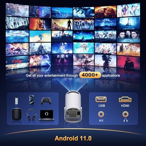 جهاز عرض صغير يدعم دقة 4K وFHD بنظام أندرويد 11 مع واي فاي 6 مزدوج النطاق وبلوتوث 5.2، جهاز عرض سينما منزلي/ جهاز عرض خارجي للموبايل، جهاز عرض ذكي للفيديو مع قدرة دوران 180 درجة وتعديل تلقائي Amazon.eg - الصورة 7