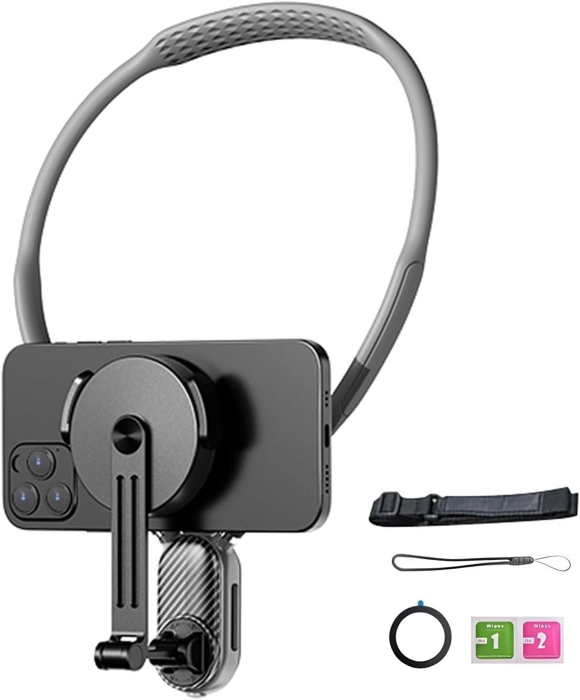 Neck-Mounted Phone Holder with Magnetic Quick Release, 360° | Aviation Grade Alloy, 16 Magnets, First-Person View, Removable Adapter, Hands-Free Recording Buy Online at Best Price in Egypt .