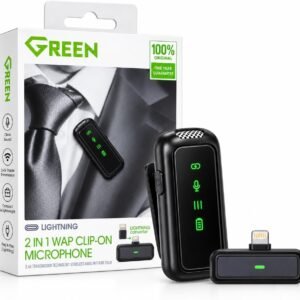 Green 2 in 1 WAP Clip-On Wireless Microphone compatible with Lightning | 2.4G Stable Transmission, Plug & Play, Crystal Clear Sound, Compact & Lightweight, 1 Year Guarantee Buy Online at Best Price in Egypt .