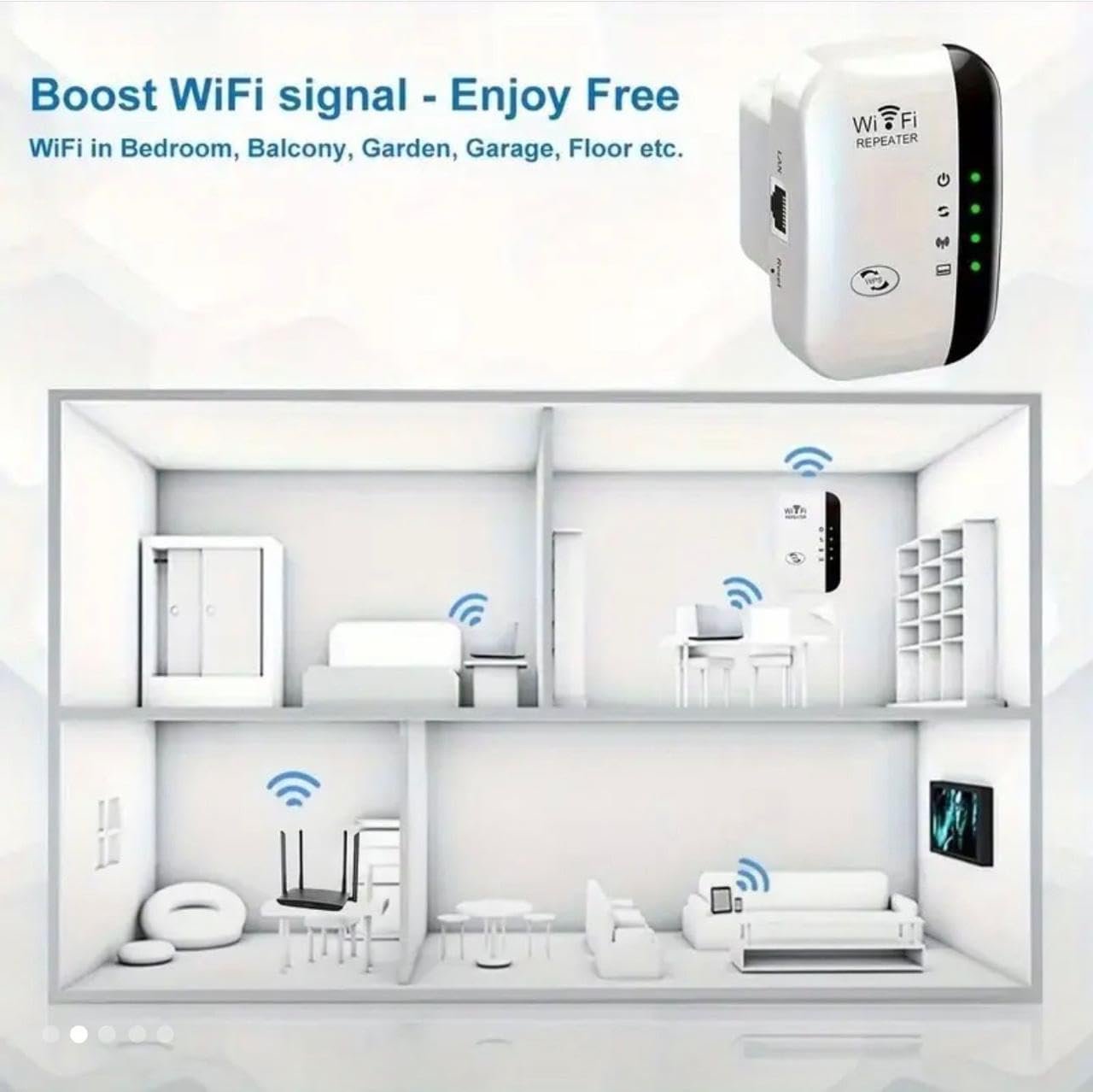 Wi-Fi Range Extender Repeater, 300 Mbps, 2.4 GHz, White | 3-in-1 Mode, WPS Button, Ethernet LAN Port, Long Range Boost, Universal Compatibility Buy Online at Best Price in Egypt . - الصورة 5