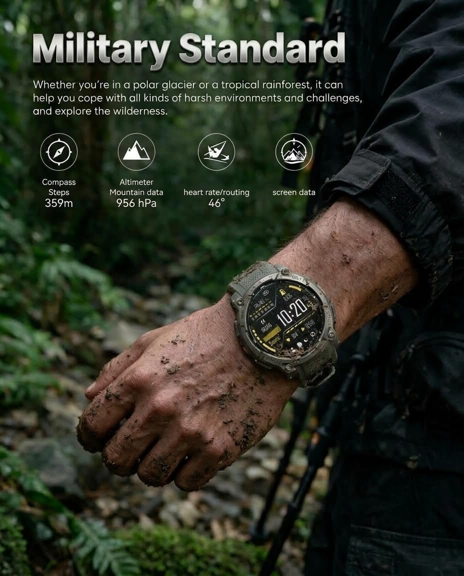 Military Smart Watch for Men, Built-in GPS, Bluetooth Call, 3ATM Waterproof | 1.43" AMOLED with Compass Flashlight, 178 Sport Fitness Watch, 24/7 Heart Rate/Blood Pressure/SpO2/Sleep Tracker, iOS/Android : Electronics - الصورة 7