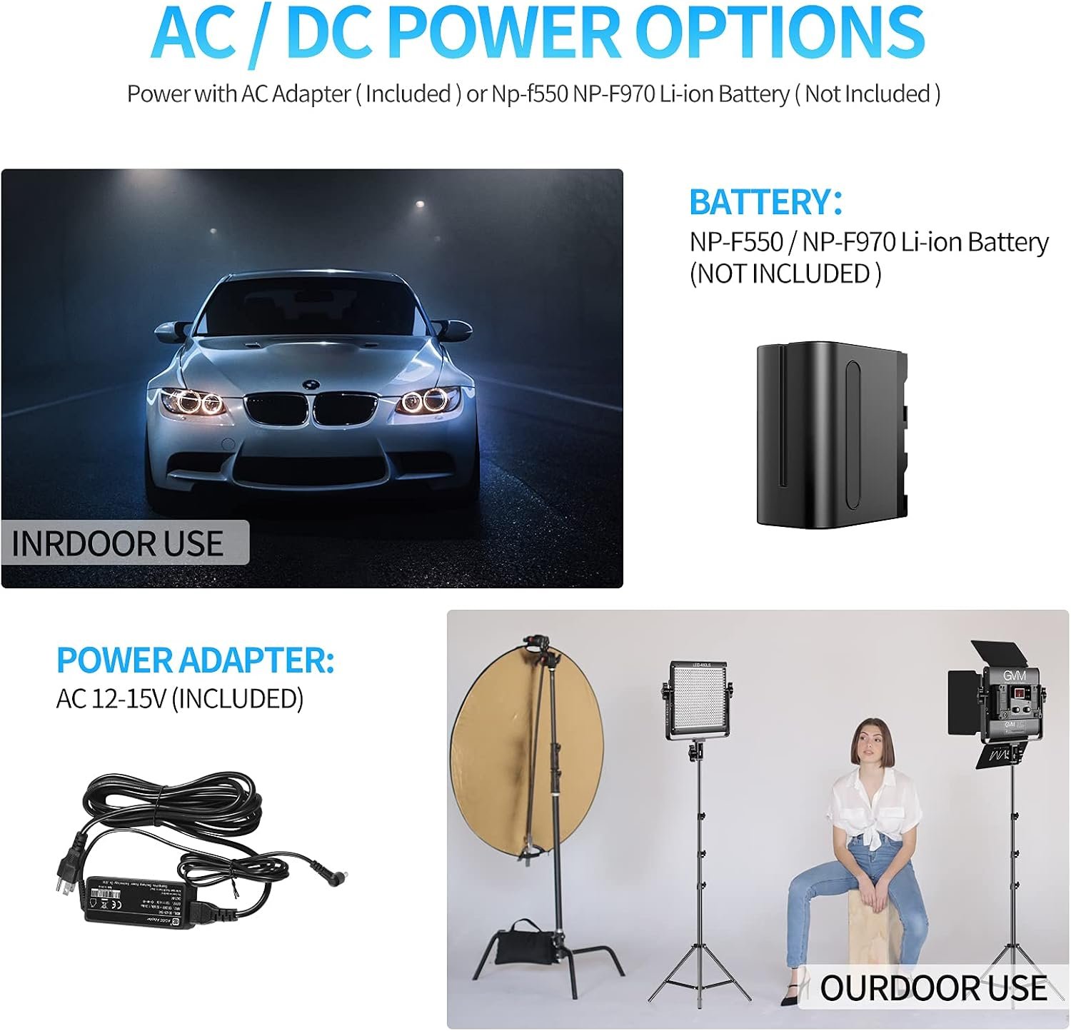 GVM 3 Pack LED Video Lighting Kits with APP Control, Bi-Color Variable 2300K~6800K with Digital Display Brightness of 10~100% for Video Photography, CRI97+ TLCI97 Led Video Light Panel +Barndoor : Electronics - الصورة 6