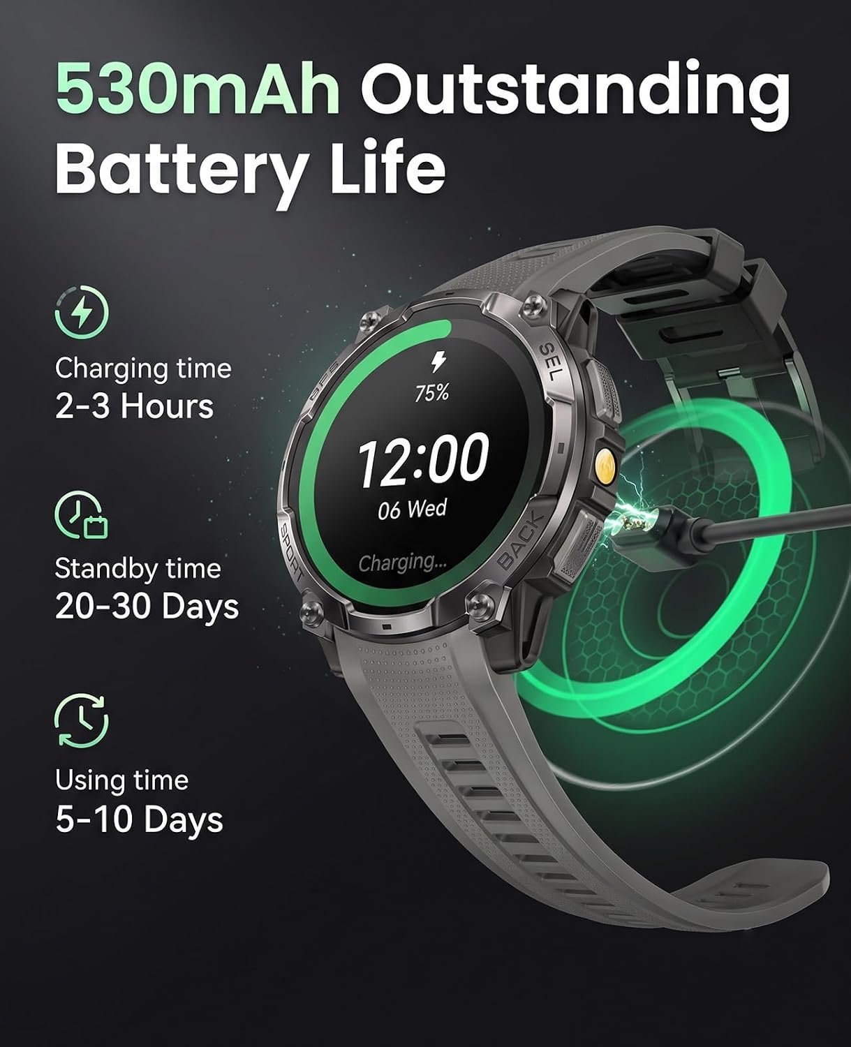 Military Smart Watch for Men, Built-in GPS, Bluetooth Call, 3ATM Waterproof | 1.43" AMOLED with Compass Flashlight, 178 Sport Fitness Watch, 24/7 Heart Rate/Blood Pressure/SpO2/Sleep Tracker, iOS/Android : Electronics - الصورة 9