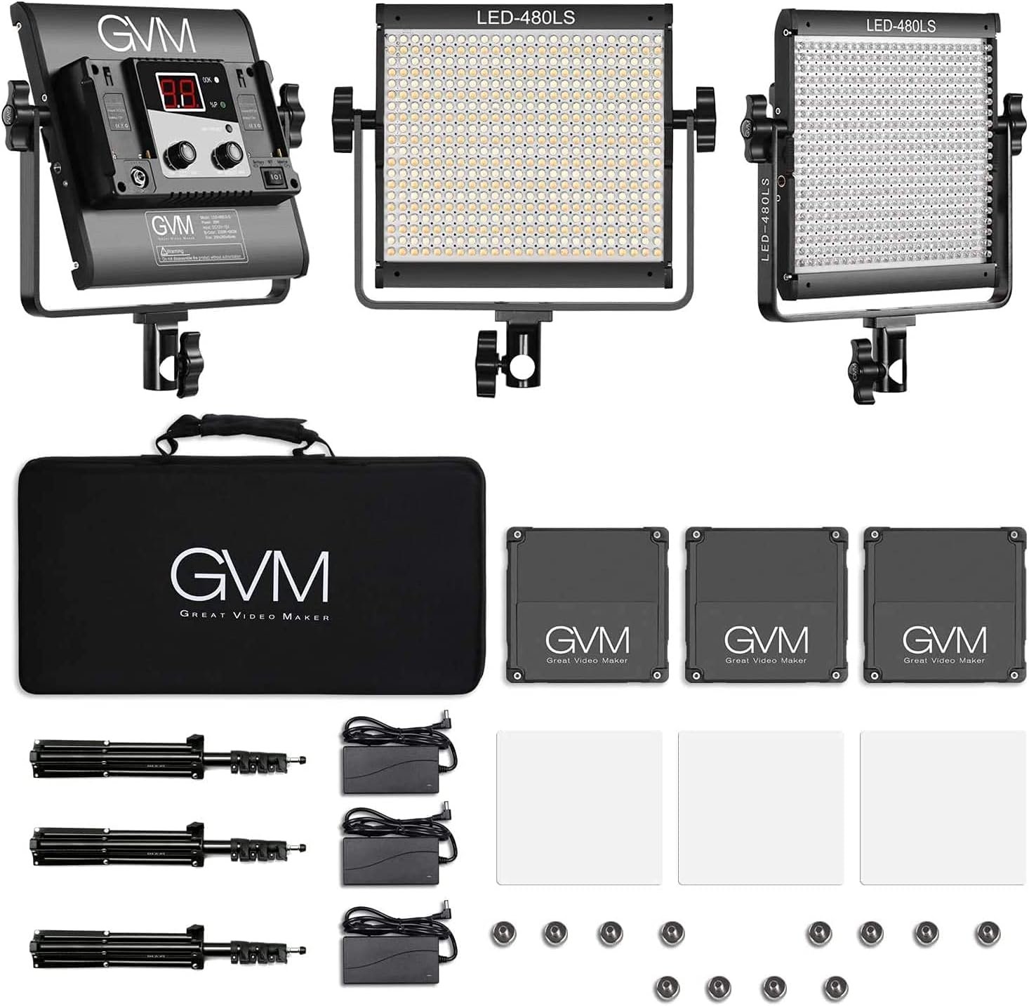 GVM 3 Pack LED Video Lighting Kits with APP Control, Bi-Color Variable 2300K~6800K with Digital Display Brightness of 10~100% for Video Photography, CRI97+ TLCI97 Led Video Light Panel +Barndoor : Electronics - الصورة 8