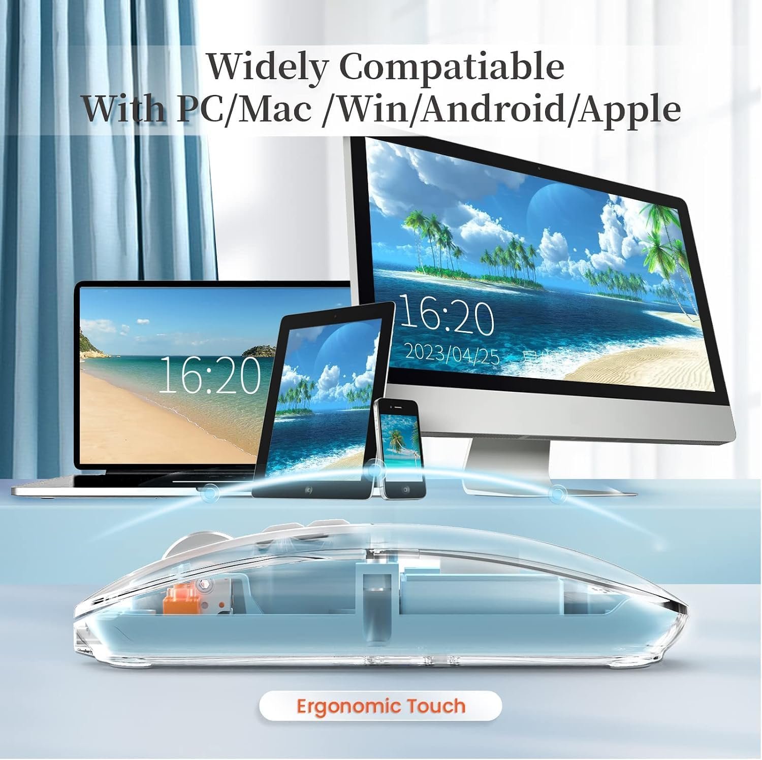 Green Wireless Bluetooth5.1&2.4G Mini Lightweight Mouse,Transparent Clear Cool,Rechargeable Silent Computer Mice,Nano USB C Receiver,LED Battery Magic Silm for Office/PC/Mac/Laptop/Apple/ipad(Blue) Buy Online at Best Price in Egypt . - الصورة 6