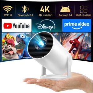 Mini Portable Projector 4K Support Android 14 APP Remote Control | Native 720P Projector, Wi-Fi 6 & Bluetooth 5.4, Auto Trapezoidal Correction, Home Cinema Projector for iPhone/iOS/HDMI/USB Buy Online at Best Price in Egypt .