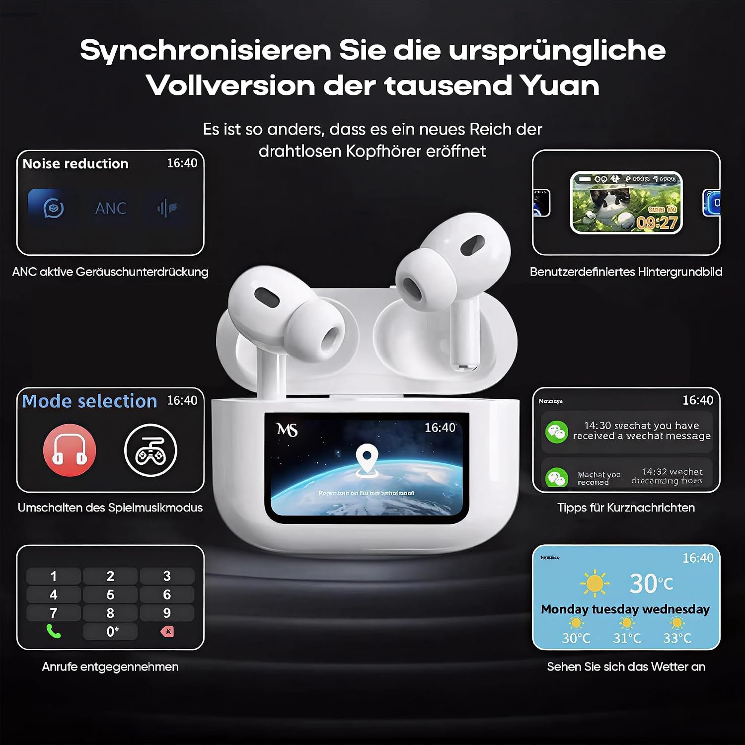Market Stylez A9 Pro Touchscreen Bluetooth Headphones - Noise Cancelling, Rechargeable, Wireless & Smart Touch Control (White) Buy Online at Best Price in Egypt . - الصورة 4