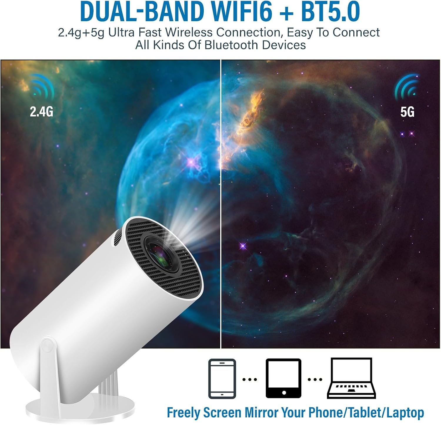 Mini Projector with Android 11, Mini Video Projector HY300 200ANSI 8000 Lumens, 4K WiFi 5G Bluetooth 5.0 Projector, 180° Cinema Projector Can Rotate for TV Stick Buy Online at Best Price in Egypt . - الصورة 2
