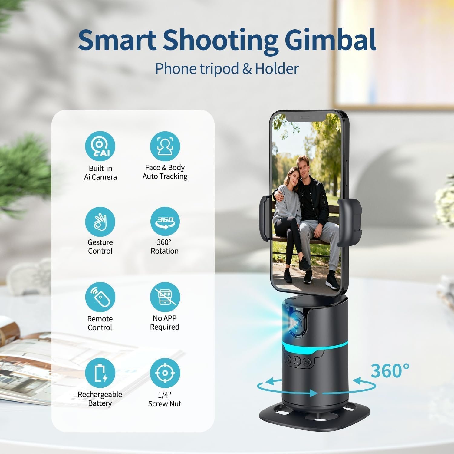حامل موبايل لتتبع الوجه التلقائي، حامل جيمبال ذكي دوار 360 درجة | تتبع الجسم بالذكاء الاصطناعي، البث المباشر، متوافق مع حامل ثلاثي القوائم، حامل قابل للفصل، مكالمات الفيديو Amazon.eg: الإلكترونيات والصور - الصورة 2