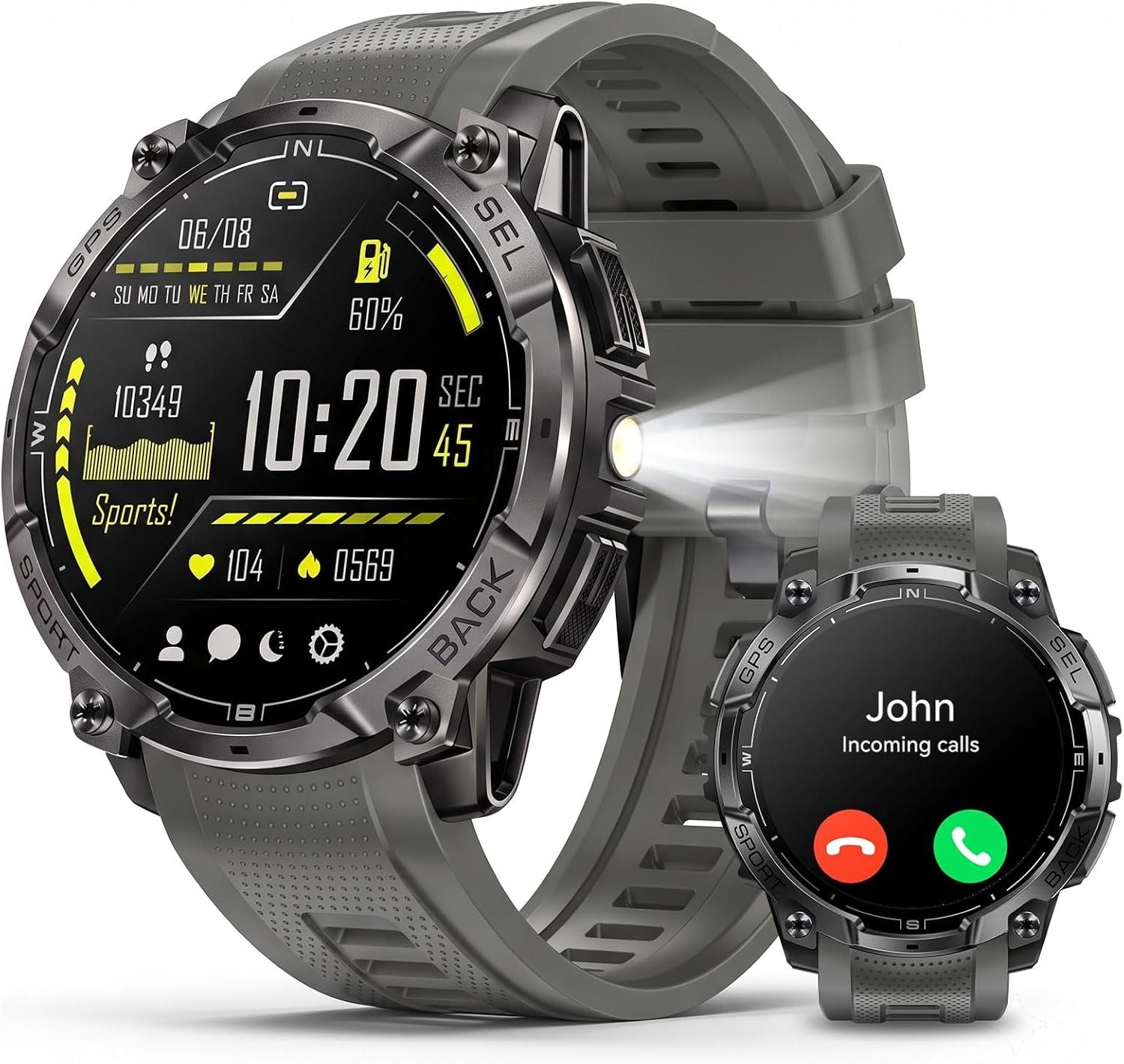 Military Smart Watch for Men, Built-in GPS, Bluetooth Call, 3ATM Waterproof | 1.43" AMOLED with Compass Flashlight, 178 Sport Fitness Watch, 24/7 Heart Rate/Blood Pressure/SpO2/Sleep Tracker, iOS/Android : Electronics