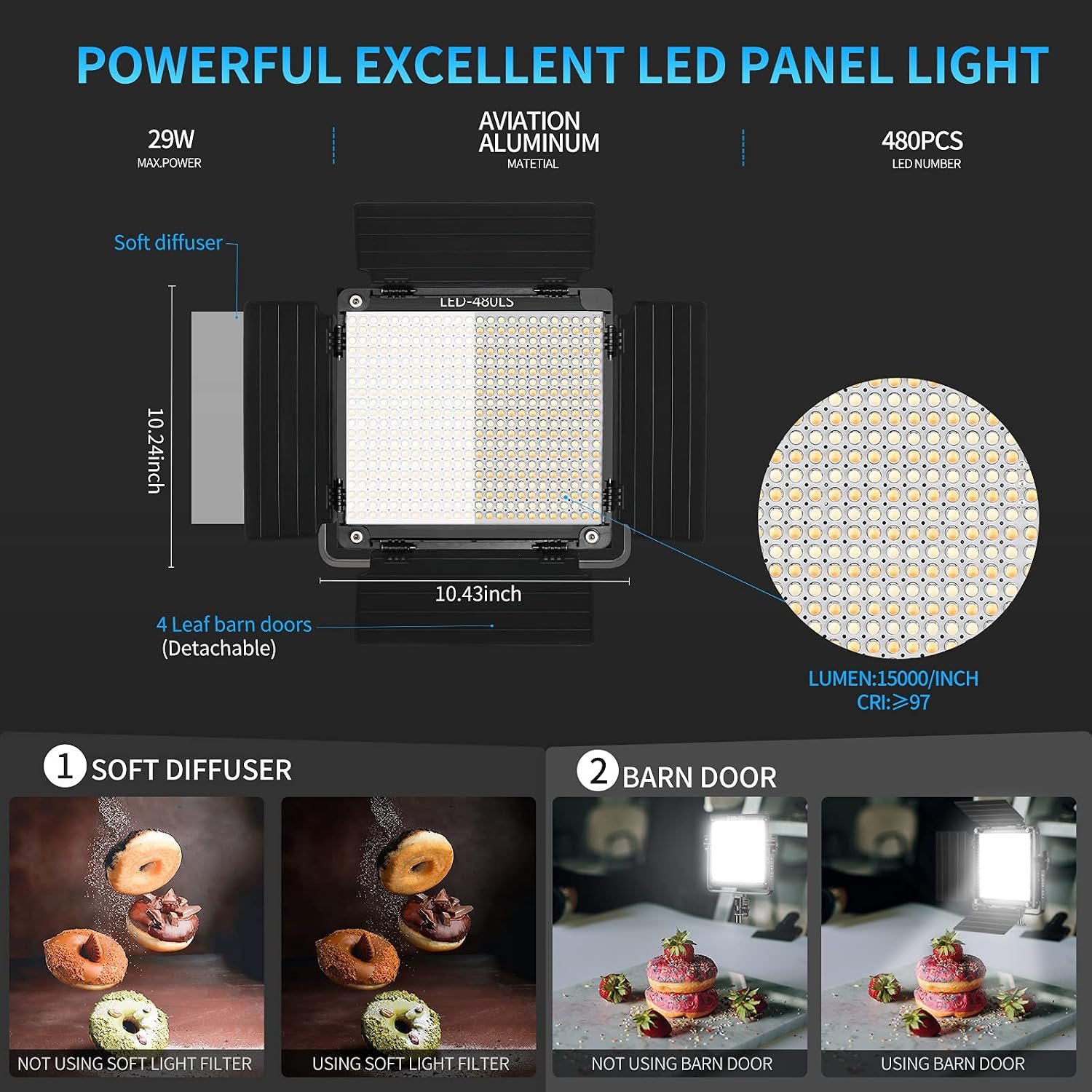 GVM 3 Pack LED Video Lighting Kits with APP Control, Bi-Color Variable 2300K~6800K with Digital Display Brightness of 10~100% for Video Photography, CRI97+ TLCI97 Led Video Light Panel +Barndoor : Electronics - الصورة 2