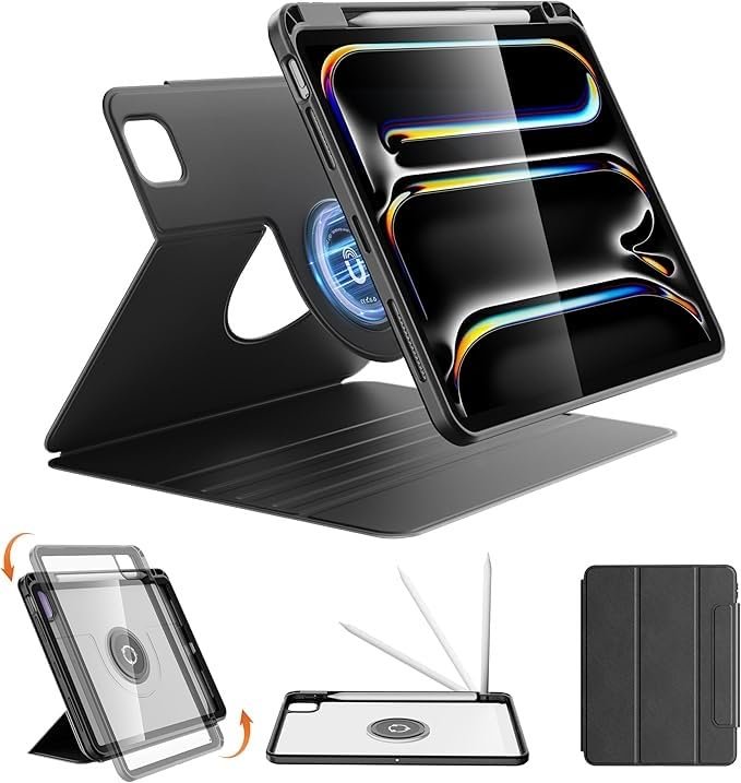 nimine Rotatable Case for iPad Pro 13 inch 2024 (M4),Detachable Magnetic Design,360° Rotating,Adjustable Stand,Pen Holder,Auto Sleep/Wake,Black Buy Online at Best Price in Egypt .