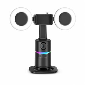 حامل هاتف متتبع للوجه مع إضاءة مزدوجة ودوران 360 وريموت LED