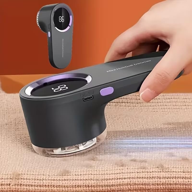 Portable Lint Remover, Digital Display, Rechargeable, 5.5cm x 15cm, Grey with Purple Ring Buy Online at Best Price in Egypt . - الصورة 2