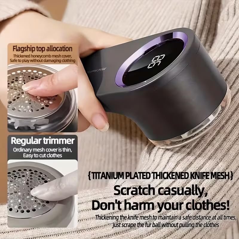 Portable Lint Remover, Digital Display, Rechargeable, 5.5cm x 15cm, Grey with Purple Ring Buy Online at Best Price in Egypt . - الصورة 5