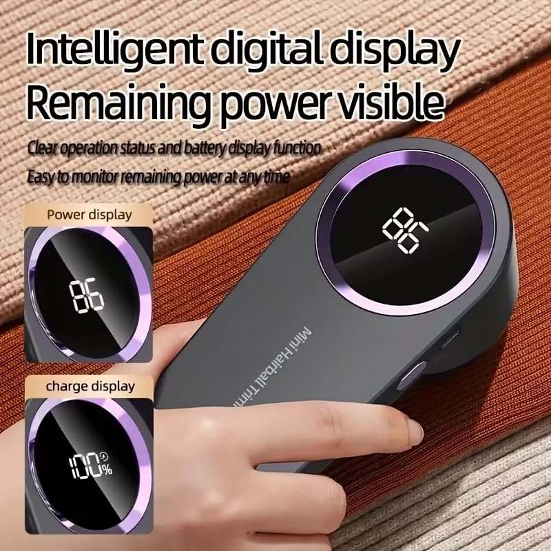 Portable Lint Remover, Digital Display, Rechargeable, 5.5cm x 15cm, Grey with Purple Ring Buy Online at Best Price in Egypt . - الصورة 7