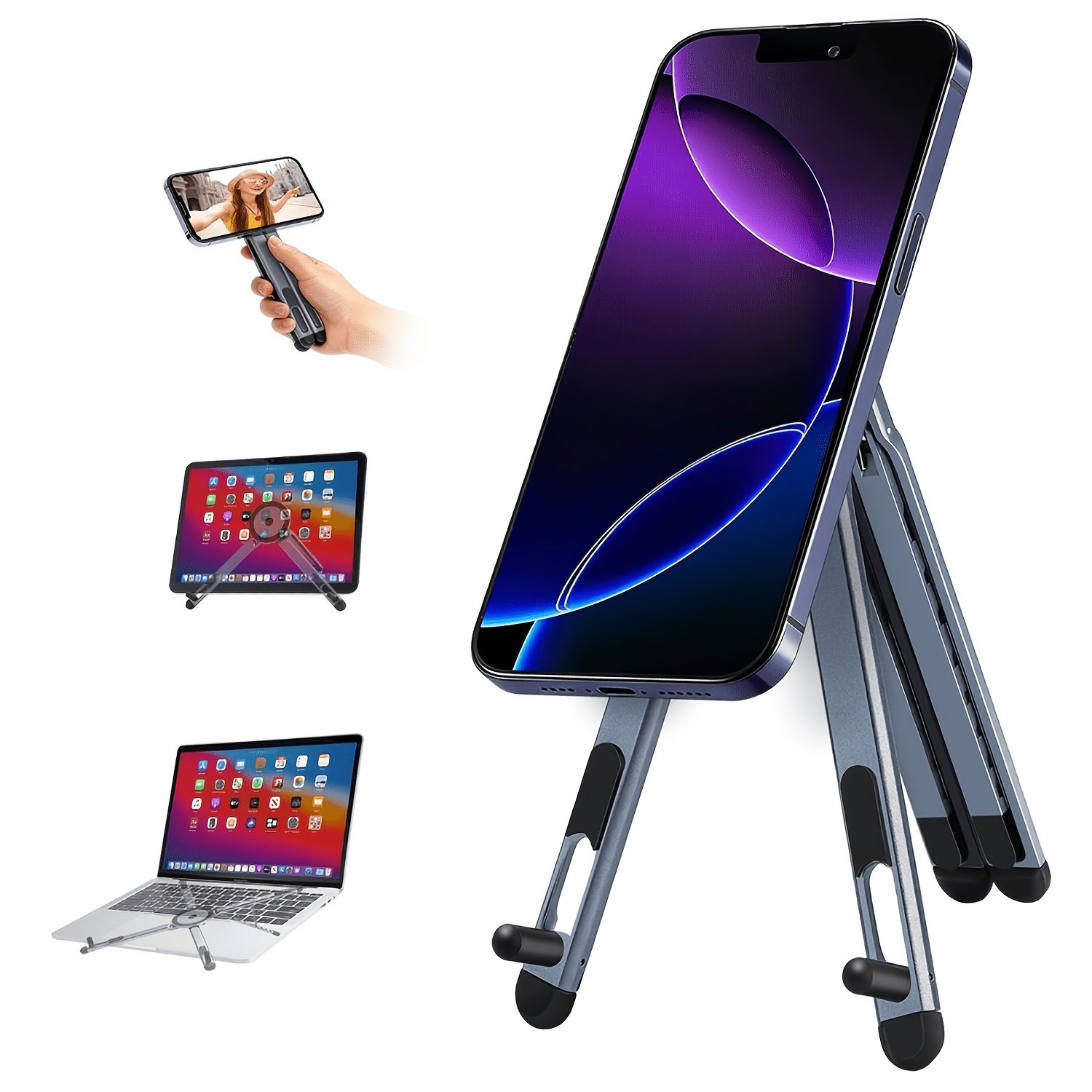 360° Rotatable Foldable Tablet Stand with Multi-Angle Adjustment &Portable Desktop Holder - Adjustable Arms Suitable for Smartphones, Tablets, Laptops, Compatible for,, -Readers, for Office Travel Use - الصورة 9