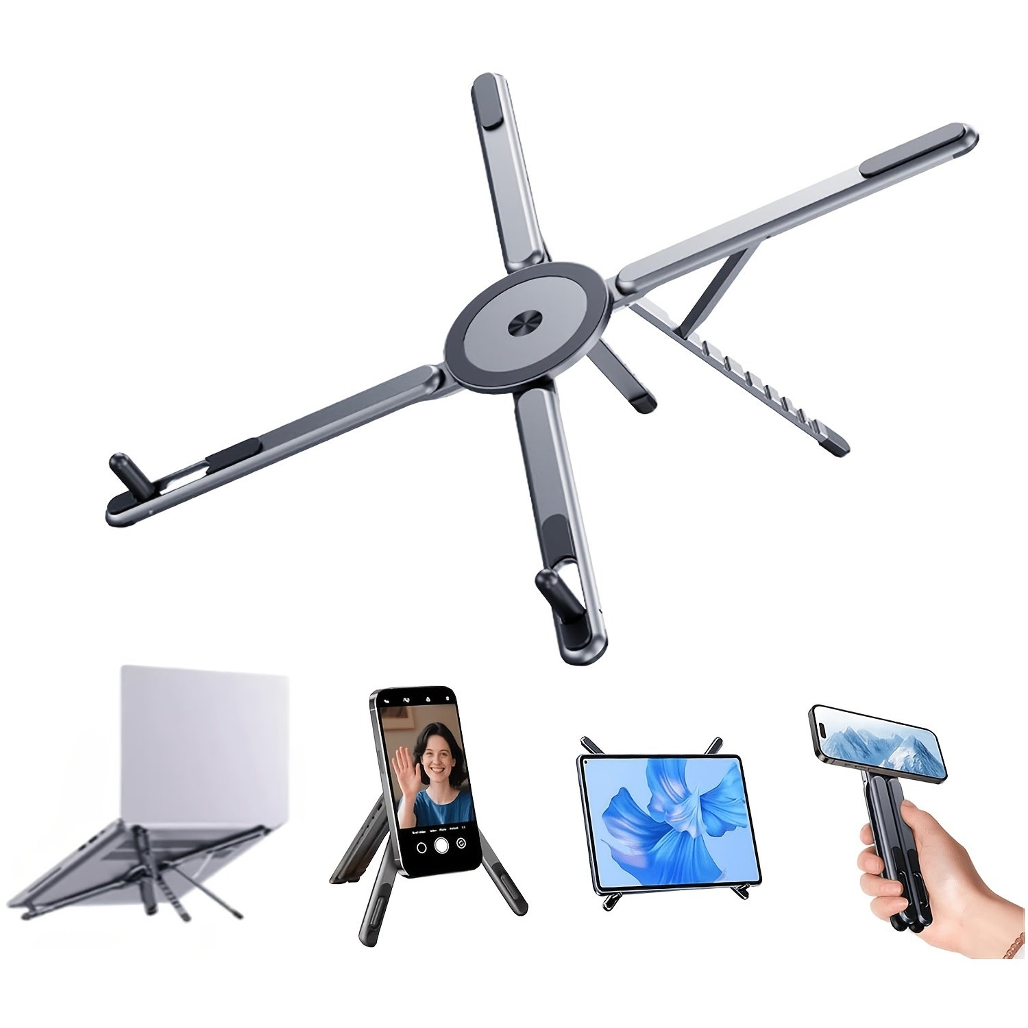 360° Rotatable Foldable Tablet Stand with Multi-Angle Adjustment &Portable Desktop Holder - Adjustable Arms Suitable for Smartphones, Tablets, Laptops, Compatible for,, -Readers, for Office Travel Use