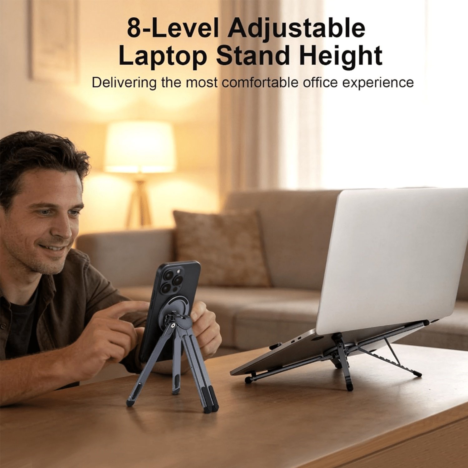 360° Rotatable Foldable Tablet Stand with Multi-Angle Adjustment &Portable Desktop Holder - Adjustable Arms Suitable for Smartphones, Tablets, Laptops, Compatible for,, -Readers, for Office Travel Use - الصورة 7