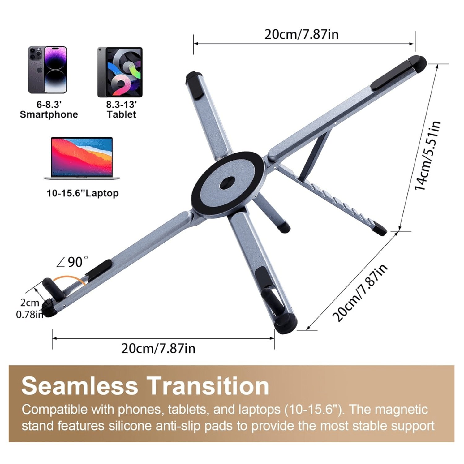 360° Rotatable Foldable Tablet Stand with Multi-Angle Adjustment &Portable Desktop Holder - Adjustable Arms Suitable for Smartphones, Tablets, Laptops, Compatible for,, -Readers, for Office Travel Use - الصورة 12