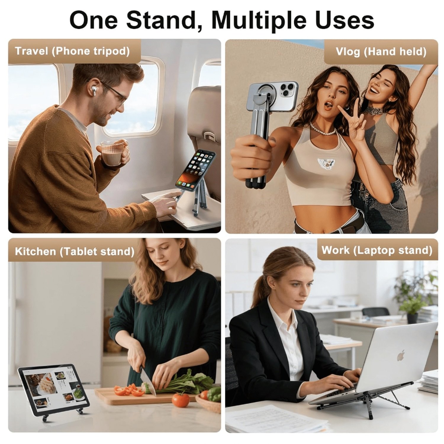 360° Rotatable Foldable Tablet Stand with Multi-Angle Adjustment &Portable Desktop Holder - Adjustable Arms Suitable for Smartphones, Tablets, Laptops, Compatible for,, -Readers, for Office Travel Use - الصورة 5